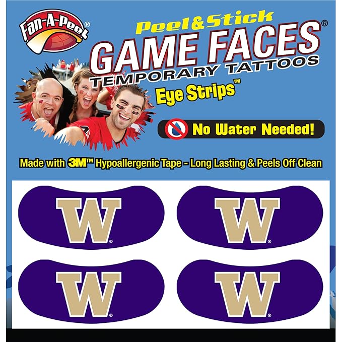 Fan-A-Peel Washington Waterless Temporary Tattoos - Hypoallergenic Peel and Stick Waterproof Temporary Tattoos - Officially Licensed