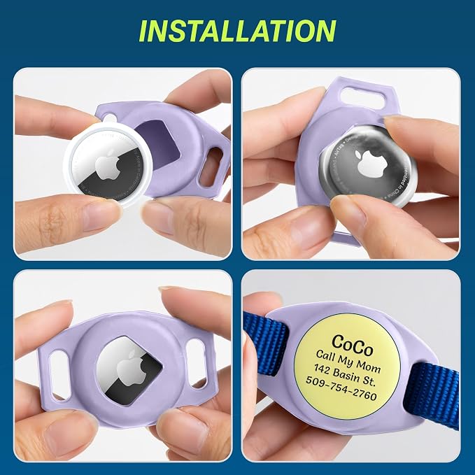 GoTags Designed for Airtag Engraved Cat Collar Holder, Personalized Case | for Cat Collar, Up to 4 Lines Name & Number, Slide On Tag for GPS Pet Tracker, Compatible with Apple iPhone (X-Small)