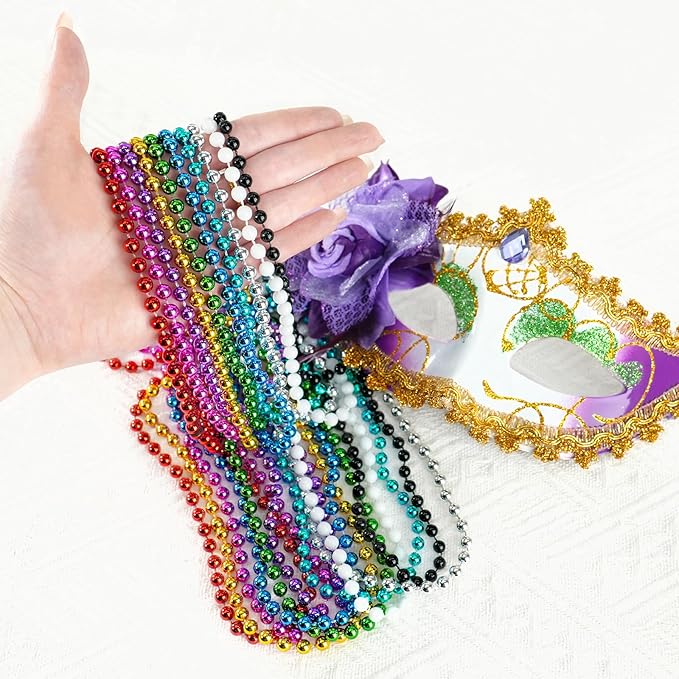 SHAOQINLIN 12 PCS Mardi Gras Beads, 10 Colors 33 Inch Colorful Bead Necklaces Bulk Party Beads Necklace Round Beaded Necklaces for Mardi Gras, St. Patrick's Day, Christmas, Carnival Party Favor