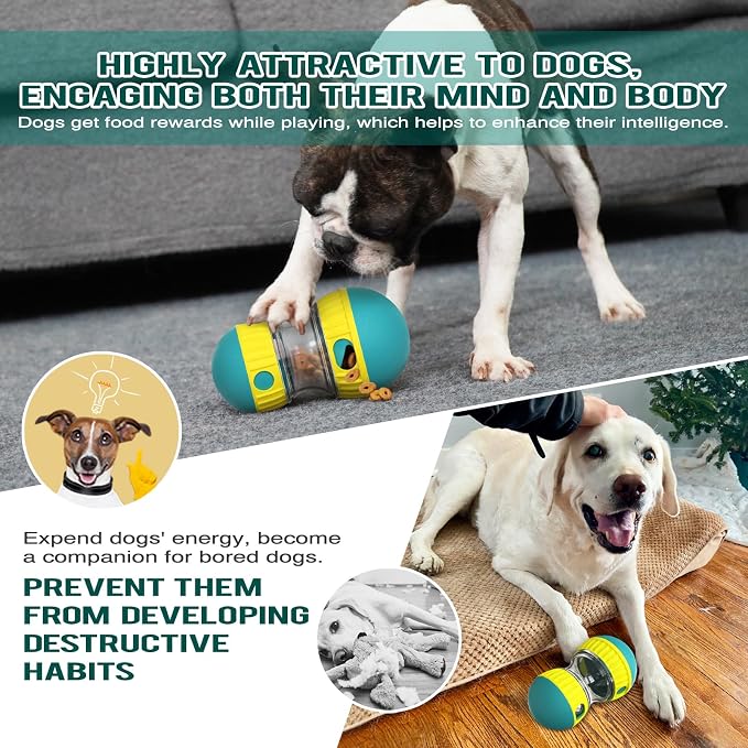 BSISUERM Dog Puzzle Toy Adjustable Treat Dispensing Ball Food Dispenser Tough Slow Feeder Puppy Enrichment Training Toy Pet Interactive Chase Toys for Small Medium Large Dogs to Keep Them Busy, Green