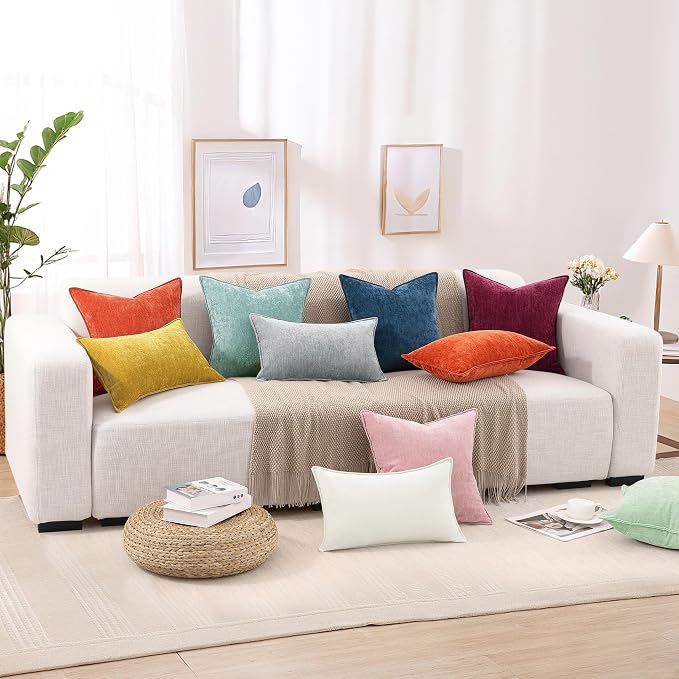 decorUhome Chenille Blush Pink Velvet Throw Pillow Covers 18x18 Set of 2 | Fall Soft Couch Decorative Modern Farmhouse Pillow Cases with Elegant Design for Sofa Bed Living Room Home Decor