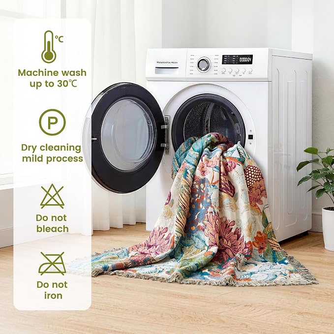 MSGKV Boho Throw Blanket 50"x60" 100% Cotton Floral Muslin Sofa Blanket | Cotton Throw, Muslin Blanket, Summer Breathable, Lightweight Comfort, Farmhouse Home Decor, Chair Throw, Machine Washable
