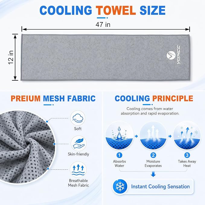 YQXCC 2 Pack Cooling Towels (47"x12"), Ice Cool Neck Towel, Soft Breathable Microfiber for Yoga, Golf, Gym, Running, Camping & Hot Weather