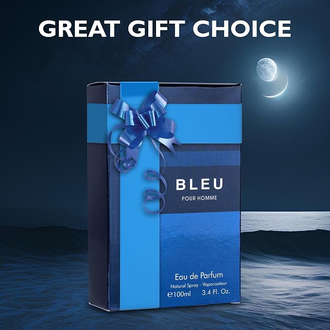 Bleu for Men Eau De Parfum - Blend of Citrusy Top Notes, Aromatic Spices & Warm Woody Undertones - Combination of Grapefruit, Lemon, Mint & Pink Pepper - Elegant 3.4fl Oz Bottle - Versatile Gift