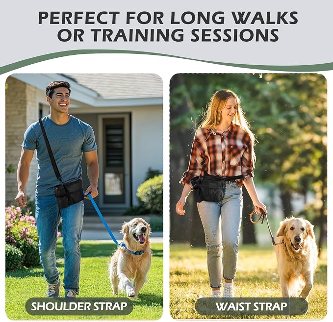 Dog Treat Training Pouch Built-in Poop Bag & Side Pocket Dispenser