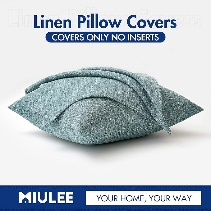MIULEE Pack of 2 Decorative Linen Burlap Coastal Pillow Covers Farmhouse Boho Accent Pillowcases for Sofa Car Couch Bedroom Living Room Decor 20x20 Inch Teal