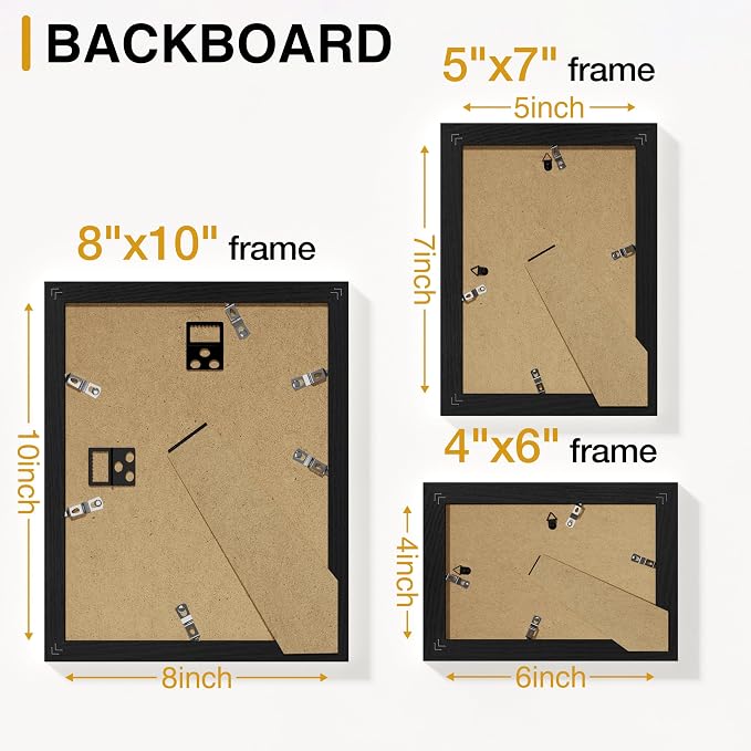 Vittanly 15 Pack Picture Frames Collage Wall Decor, Wall/Tabletop Display | Black, Multi-Size Gallery Wall Frame Set: 3pcs 8x10, 6pcs 5x7, 6pcs 4x6. Picture Frame Set for Family