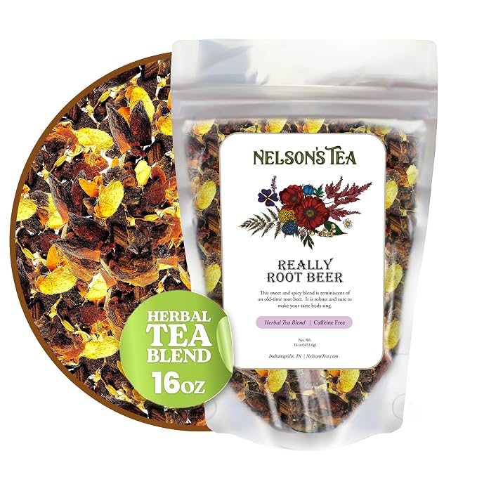 Nelson's Tea Really Root Beer - Cut & Sifted Sarsaparilla Root Tea Loose Leaf - Caffeine Free, Classic Herbal Blend with Burdock, Birch Bark, Dandelion, Licorice, Ginger and More (16 oz)