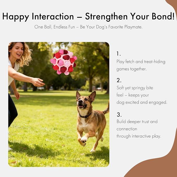 Mira's Pocket Dog Snuffle Ball Toy, Mental Stimulation Chew Toy for Dogs & Cats, 6 inches Licking Mat Treat Dispensing Ball with Hollow Design, Slow Feeder for Fast Eaters (Pink)