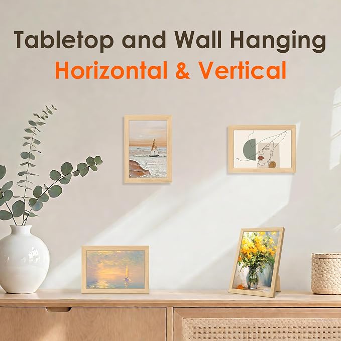 4x6 Picture Frame Set of 2, 4x6 Photo Frames with HD Plexiglass for Wall Hanging or Tabletop Display, Natural