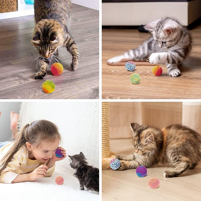 Retro Shaw Cat Toys Balls, Wool Yarn Cat Ball with Bell Inside, 6Pcs