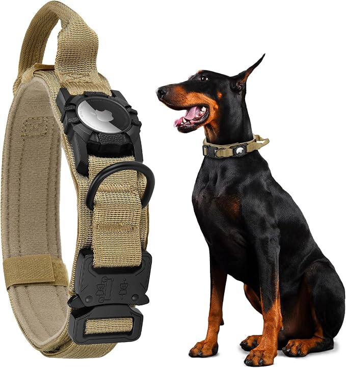 Tactical AirTag Dog Collar - Heavy Duty, Adjustable GPS Collar