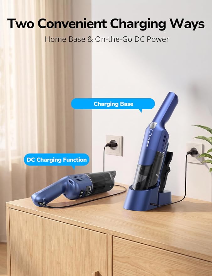 Handheld Vacuum Cordless, 24KPA Powerful, Rechargeable, Charging Dock, Ergonomic Handle, 2-in-1 Crevice Tool, 1.8lb Portable Vacuum Cleaner with 2-Speed for Car, Portable Car & Pet Hair Vacuum
