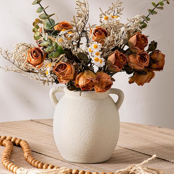 Dobbyby Ceramic Flower Small Vase 6 inch Farmhouse Rustic Vase Decorative Pottery Terracotta Vases for Home Decor Table Mantle Fireplace Living Room Bathroom Wedding Centerpiece
