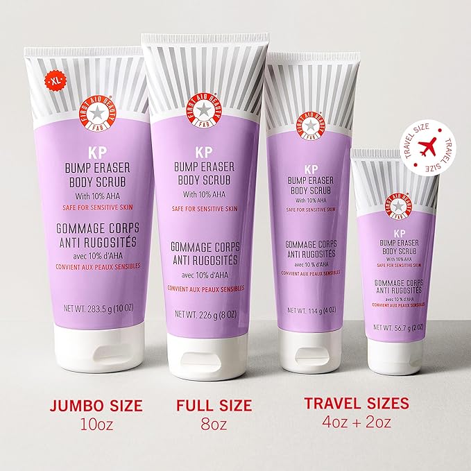 First Aid Beauty - KP Bump Eraser Body Scrub with 10% AHA, Keratosis Pilaris Skin Exfoliater with Glycolic and Lactic acids, Helps Reduce Chicken Skin Bumps, Safe for Sensitive Skin, 4 oz