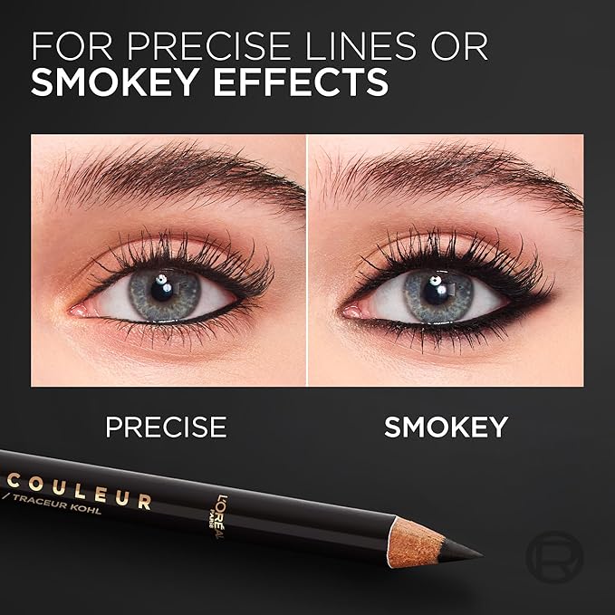 L'Oreal Paris Haute Couleur Kohl Eyeliner Pencil, Intense Eye Liner Color with Smooth Gel-Like Formula, Up To 12HR Eye Makeup Wear, 110 Black Silk