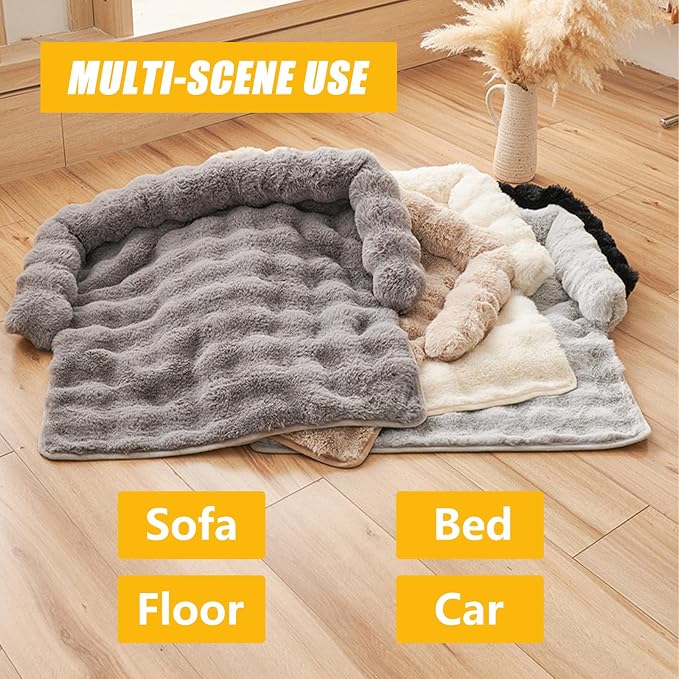 Calming Dog Bed for Couch, 29.5 x 29.5 inch, Non-Slip Rabbit-Velvet Dog Sofa Mat for Furniture Protector, Perfect for Small, Medium Dogs and Cats (Dark Gray, Medium)