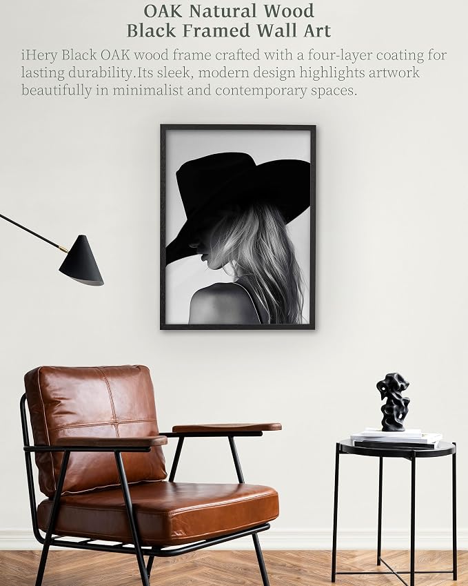 iHery 12x16in Cowgirl Framed Black and White Western Wall Art | Premium Black OAK Wood Frame with Canvas Print, Western Fashion Decor for Bedroom, Living Room Bathroom Girl Dorm, 1Pack