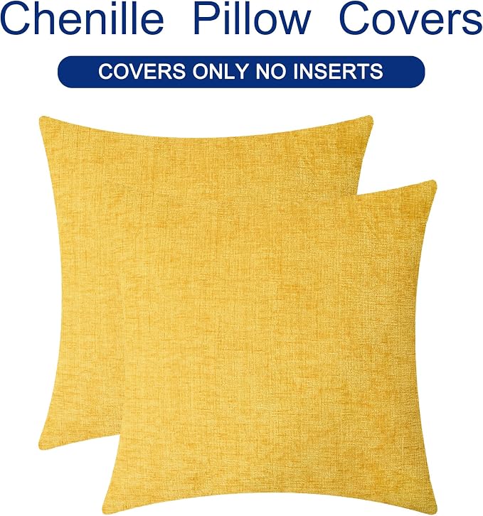 CaliTime Decorative Throw Pillow Covers 26 X 26 Inches Mustard Yellow | Pack of 2, Cozy Chenille Cushion Cases for Sofa Bed Living Room Farmhouse Home