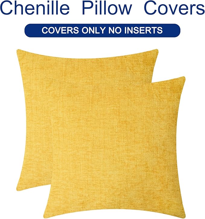 CaliTime Decorative Throw Pillow Covers 24 X 24 Inches Mustard Yellow | Pack of 2, Cozy Chenille Cushion Cases for Sofa Bed Living Room Farmhouse Home