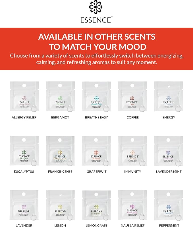 Essence Wearable Aromatherapy Nasal Diffuser – Grapefruit Essential Oil Nose Ring Silicone Inhaler for Stress & Mood Support - Made in USA & Travel-Friendly (3 Pack)