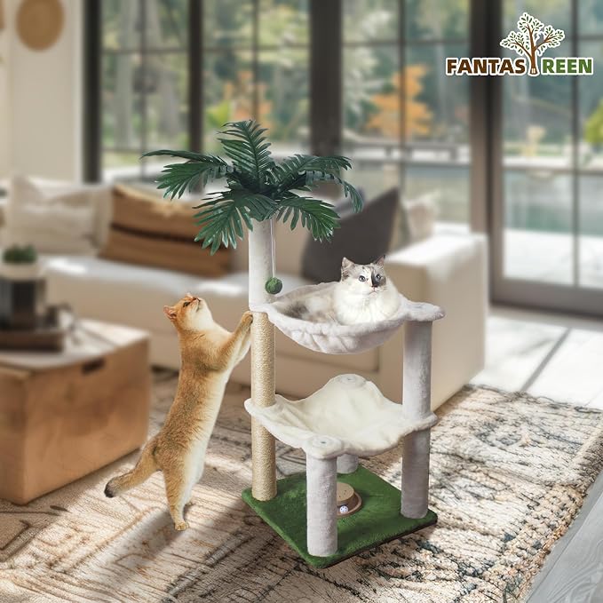 Fantasreen Cat Tree 40'' with Double Hammock & Interactive Toy for Indoor Cats
