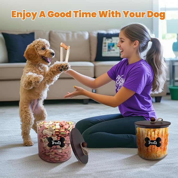 HOYTAMDAR 2 Pack Airtight Dog Treat Containers Bamboo Lids, Dog Treat Jars