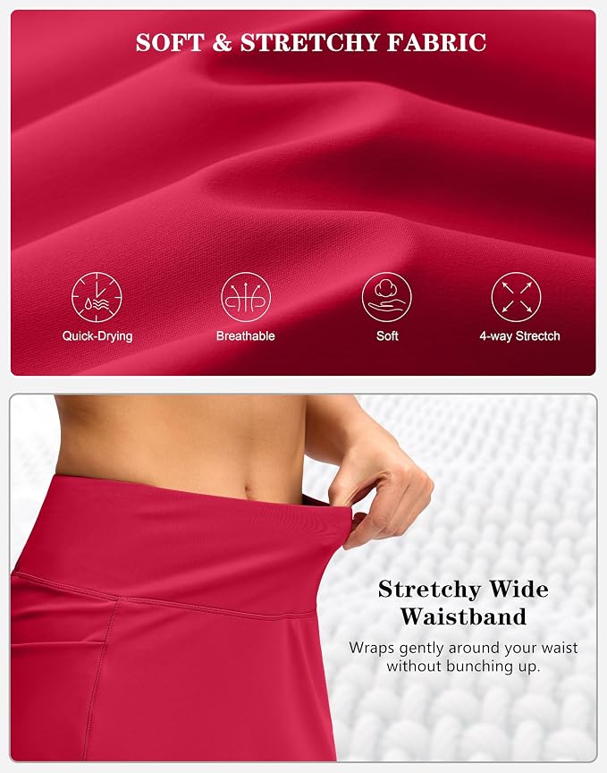 Women's Golf Skirts Skort 4 Side Pockets High Waisted Stretchy Tennis Skirt | Silky Soft, Lightweight, Breathable, Built-in Mesh Shorts, High Waisted, Elastic waistband, Moisture-Wicking, Athletic