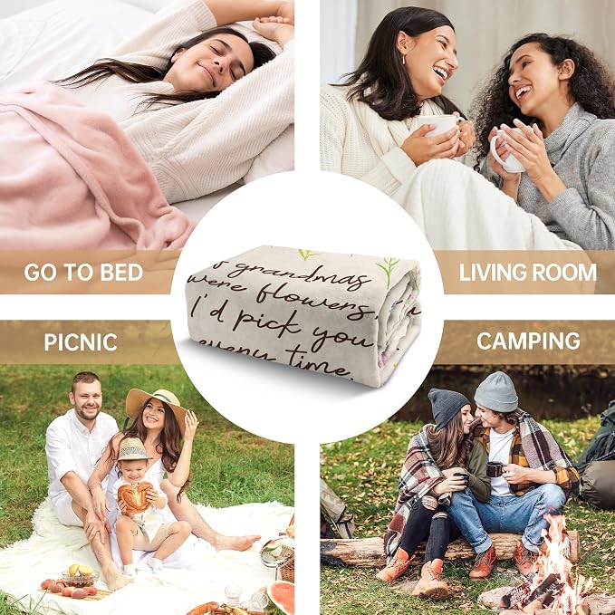 Grandma Gifts, Floral Blanket for Grandma Birthday Gift | Best Gifts for Grandma from Grandkids, Grandmother Gift on Grandparents Day, Christmas, Soft Throw Blankets 50'' x 60''