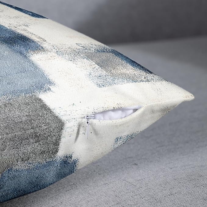 Throw Pillow Covers Set of 2, 12 x 20 Inch, Navy Grey White | Abstract Modern Art Outdoor Decorative Square Pillow Cases Couch Cushion Case for Couch Bed Sofa Living Room Home Decor