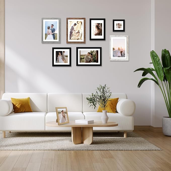 Hongkee 10x10 Picture Frame Set of 4, Made of Real Glass and Black Wooden Frame - Display Picture 8x8 with Mat or 10 x 10 Without Mat, 10 by 10 Photo for Wall or Tabletop