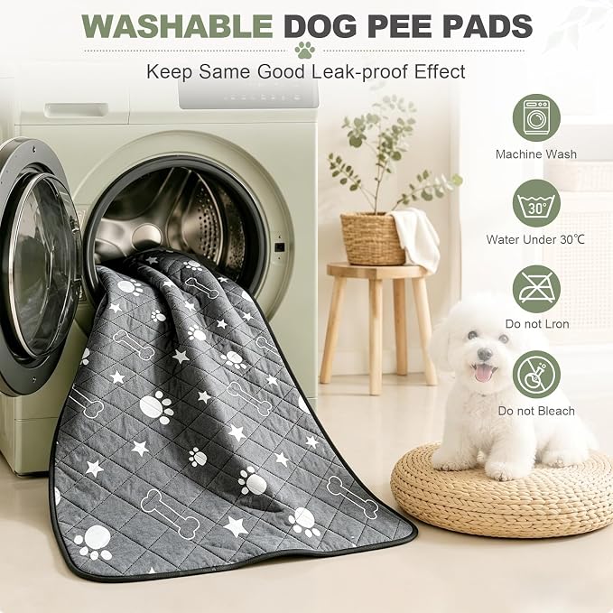 Washable Dog Pee Pads, Waterproof Training Mat,Medium | Size:24x36inch(2 Pack),Super Absorbent(Four-Layer Design),Reusable Potty Playpen Mat,Washable Pet Pads,Non-Slip Puppy Pads