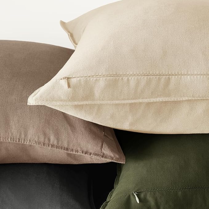 MIULEE Euro Shams Decorative Linen Pillow Covers 24x24 Inch Beige | Pack of 2, Boho Farmhouse Modern Soft Accent Throw Pillows, Neutral Cushion Covers, Home Decor for Bed Sofa Couch Living Room