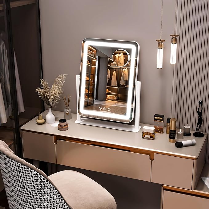 STAISE Hollywood Vanity Mirror with Lights, 17" L x 13" W LED Lighted Makeup Mirror, Dimmable & Three Color Lighting Modes, 10X Magnification Mirror, CRI>95% HD, 20W High Brightness (96 LED)