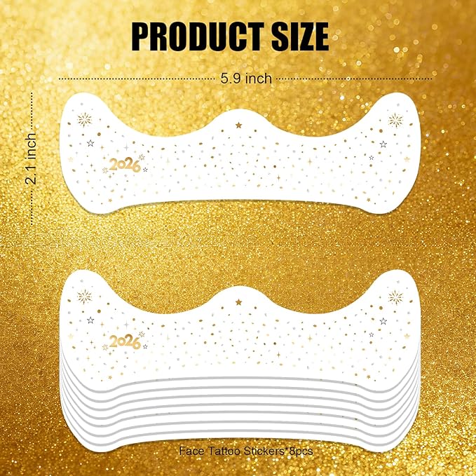 2026 New Year Freckles Face Tattoo - Glittering 2026 Stars in Gold & Silver | Waterproof Face Gems for Women NYE Makeup, New Years Eve Party Supplies 2026 & Festival Celebration