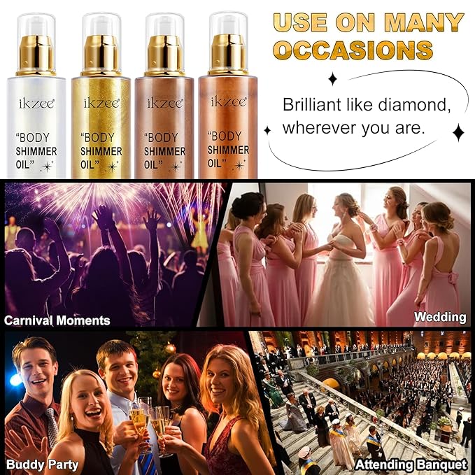 Body Shimmer Oil 100ml, Long Lasting Moisturizing Face & Body Luminizer, Waterproof Liquid Illuminator, Shimmer Glitter Oil Highlighter (#04 Golden Brown)
