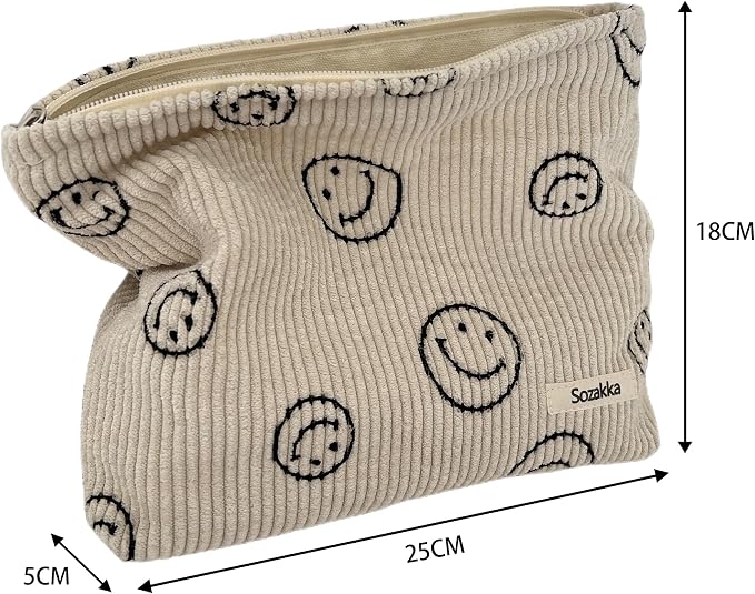 Cosmetic Bags for Women - Corduroy Cosmetic Bag Aesthetic Women Handbags Purses Smile Dots Makeup Organizer Storage Makeup Bag Girls Case Bags (A-Brown)