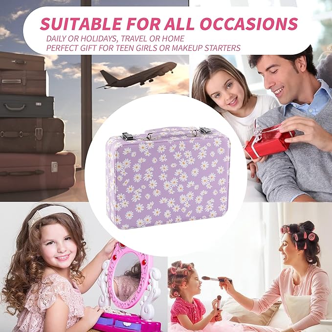 Hot Sugar Makeup Kit for Teenager Girls 10-12, All in One Beginner Makeup Kit for Women Full Kit, Teen makeup kit Cosmetic Gift Set on Birthday Christmas(Purple Daisy)