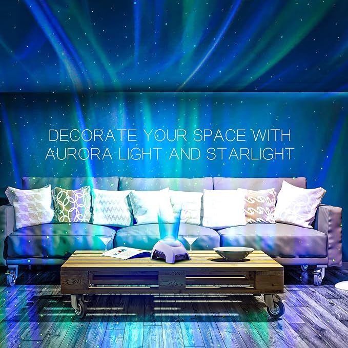 Northern Galaxy Light Aurora Projector with 33 Light Effects, Night Lights LED Star Projector for Bedroom Nebula Lamp, Remote Control, White Noises, Bluetooth Speaker for Parties White