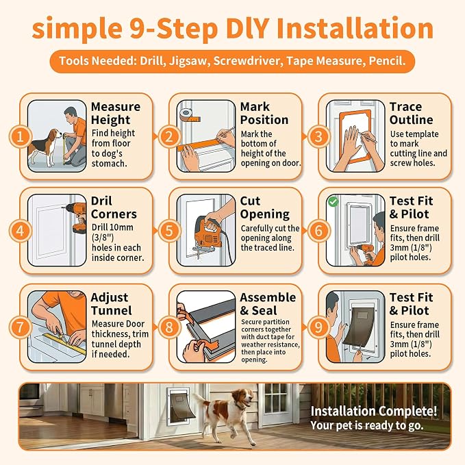 Dog Door for Large Dogs, X-Large Aluminum Frame Pet Door with 2-Way Lock, Easy Install on Interior Door/Screen/Wall, Weatherproof Magnetic Flap (X-Large, White)