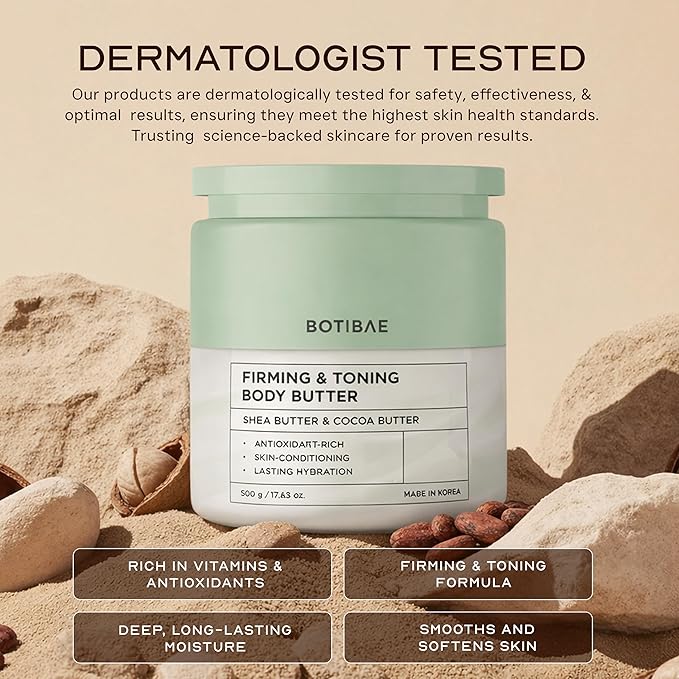 Shea Butter & Cocoa Body Butter – Dermatologist Tested, Anti Aging, Korean Skin Care – Deep Hydration, Skin Firming, Moisturizer For Dry Skin – Vegan, Cruelty-Free, Clean Beauty – 17 Fl Oz
