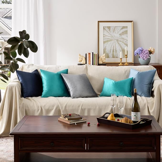 GIGIZAZA Teal Velvet Pillow Covers 16x16 Decorative Pillows Pack of 2 | Blue Throw Pillows for Couch Sofa,280gsm Soft Textured Fabric,Modern Square Pillowcases,Luxury Cushion Covers
