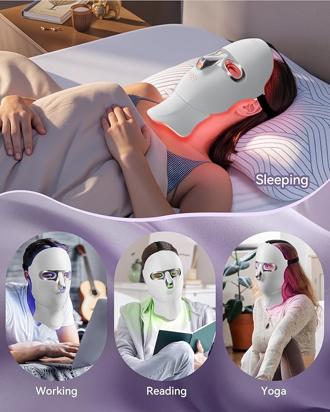 LED Light Therapy Mask Skin Care Mask, LED Red 630±5nm & NIR 830nm Wavelength for Home Use(model: MK66R-B)(skin) (silver)