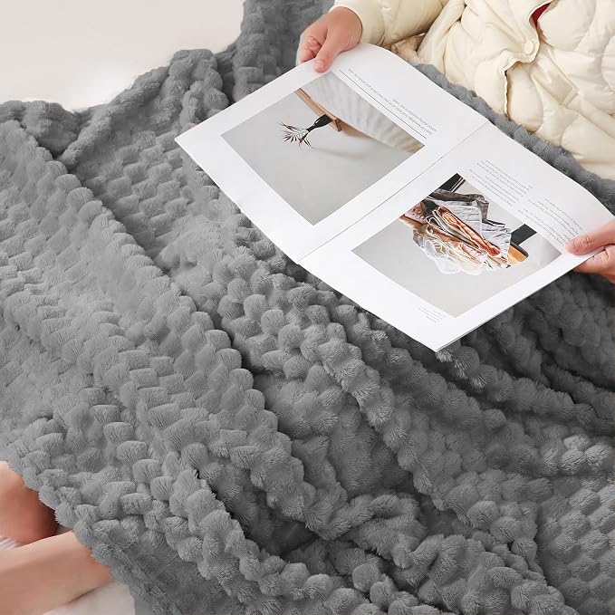 Puncuntex Grey Throw Blanket 90"×90" inches Fuzzy 3D Jacquard Decorative | Flannel Fleece Super Soft Plush Cozy Blanket for Couch Sofa Chair Lightweight