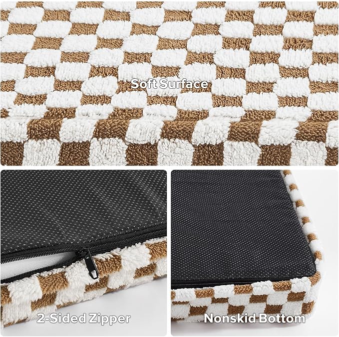 JOEJOY Dog Bed for Large Dogs, Large Orthopedic Dog Bed with Removable Washable Cover, Cute Modern Plush & Memory Egg Crate Foam Dog Bed, 36 x 27 inch, Brown