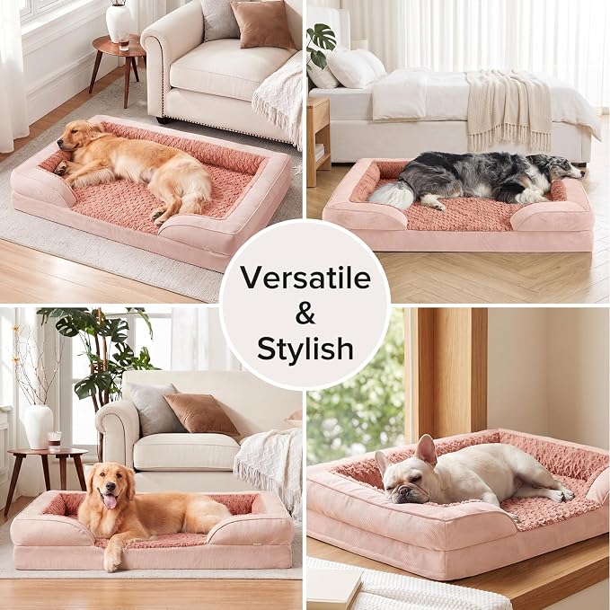 L Plus Orthopedic Dog Bed for Large Dogs, Washable Dog Sofa with Egg-Crate Foam, Waterproof Lining and Non-Skid Bottom