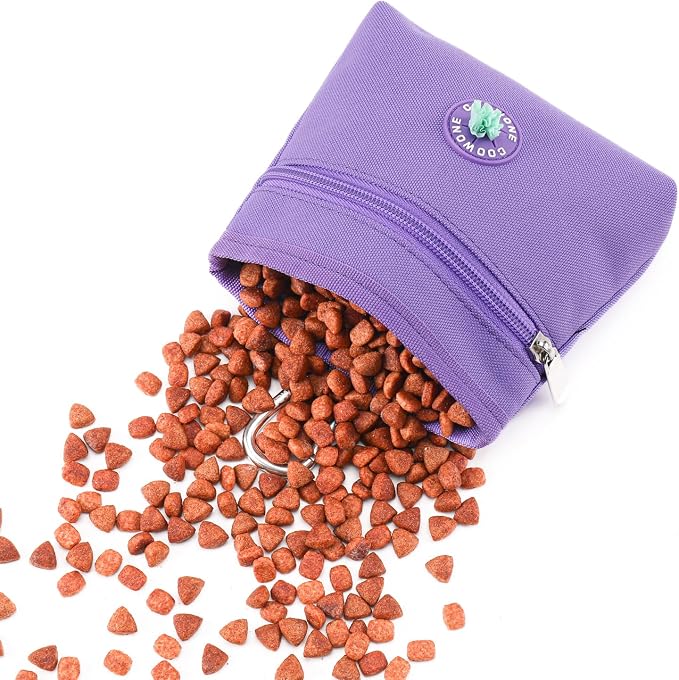 Dog Treat Pouch with Pet Training Clicker, Detachable Dog Puppy Training Treat Bag, 900D Oxford Cloth Magnetic Closure Small Dog Walking Bag for Travel or Outdoor Use (Purple)