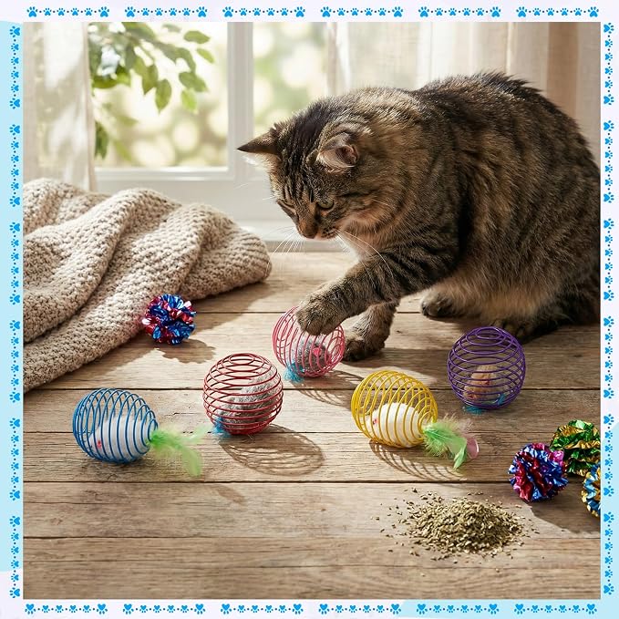 Jecery 5 Pcs Cat Toys Spring,Feathered Radish,Multicolor