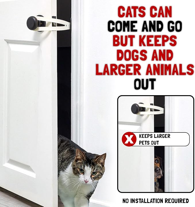 FlexLatch Cat Door Holder Latch - Cat Door Alternative Installs Fast Flex Latch Strap Let's Cats in and Keeps Dogs Out of Litter & Food. Safe Baby Proof One Piece Extra Easy, XL Gray