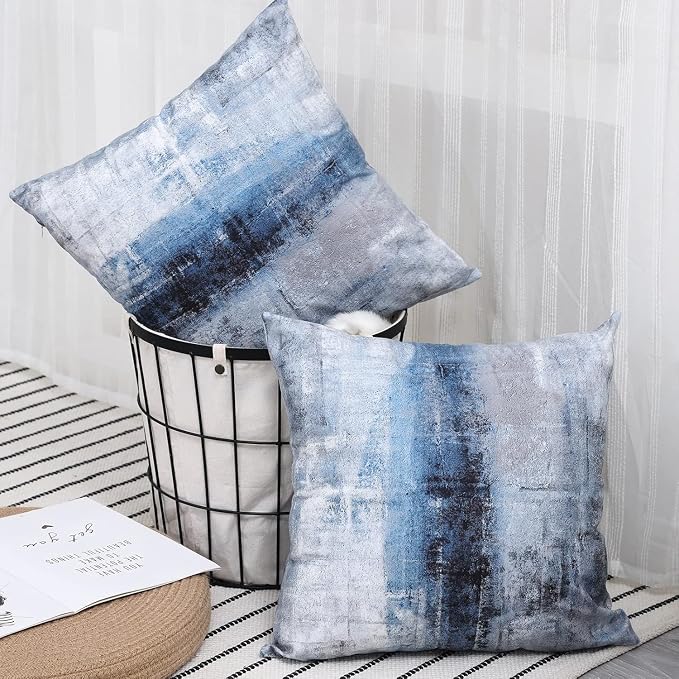 Throw Pillow Covers for Couch, 16x16 Inch, 2 Pack, Blue Grey | Decorative Throw Pillow Covers Cushion Covers for Couch Bedroom Sofa Living Room